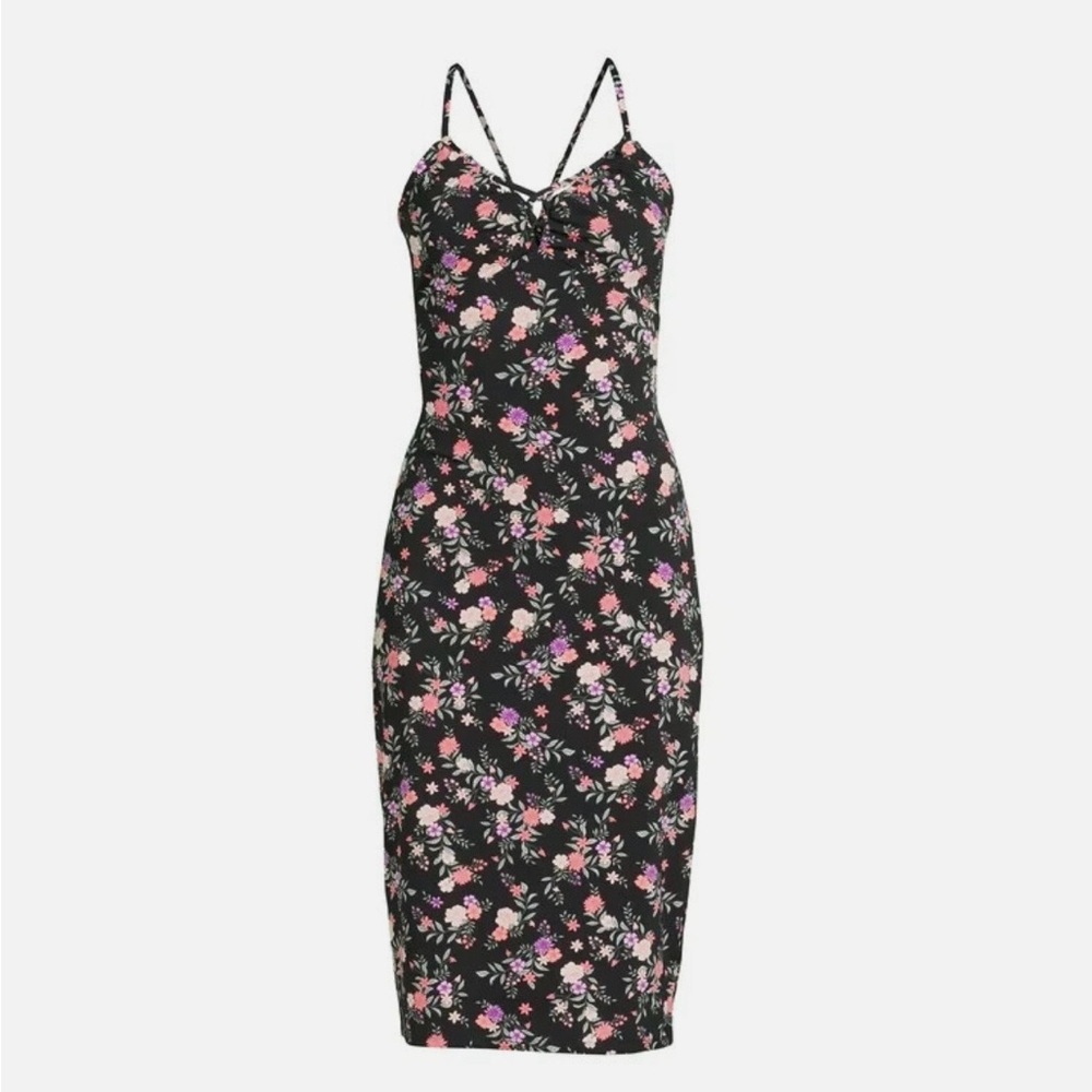No Boundaries Strappy Black Floral Midi Dress